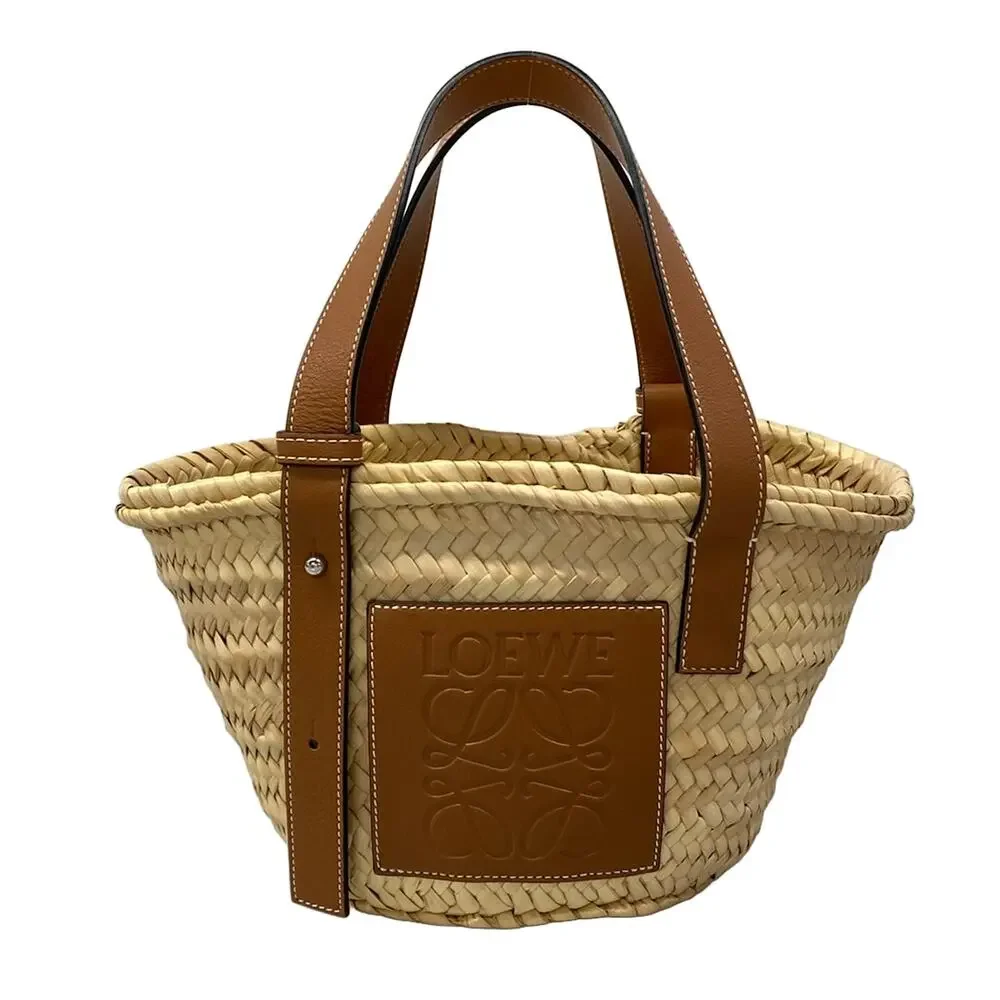 Loewe Basket Bag Small Tote Bag Natural (Beige) Tan (Brown) Palm Leaf Calf